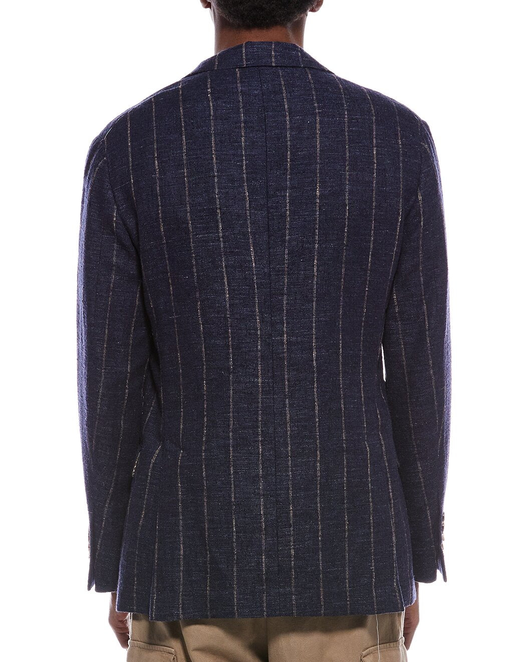 BRUNELLO CUCINELLI MEN'S BLUE WOOL BLEND STRIPED BLAZER