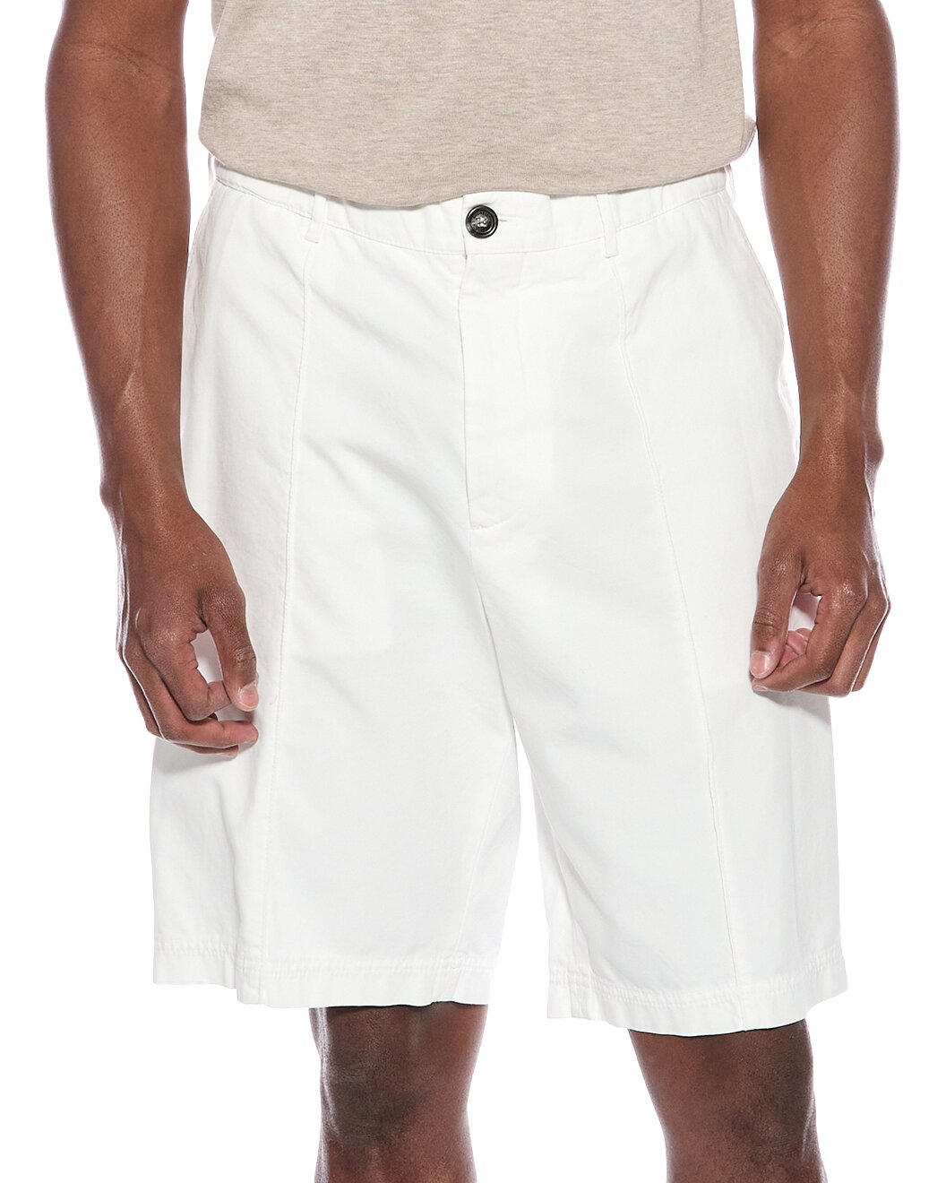 BRUNELLO CUCINELLI MEN'S WHITE TAILORED KNEE-LENGTH SHORTS