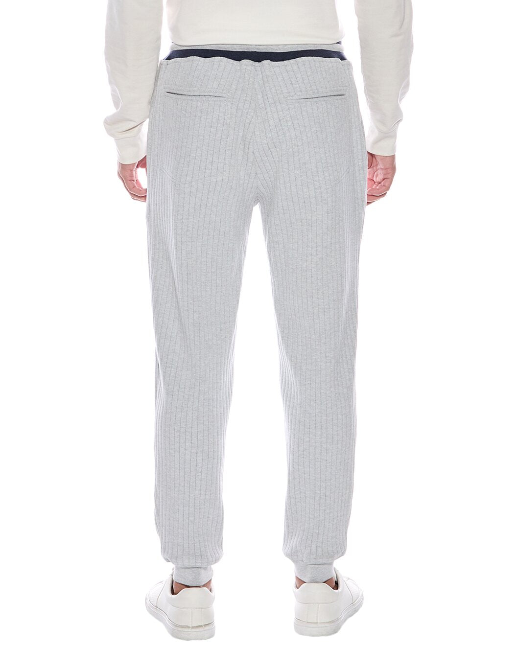 BRUNELLO CUCINELLI MEN'S LIGHT GREY RIBBED TROUSERS