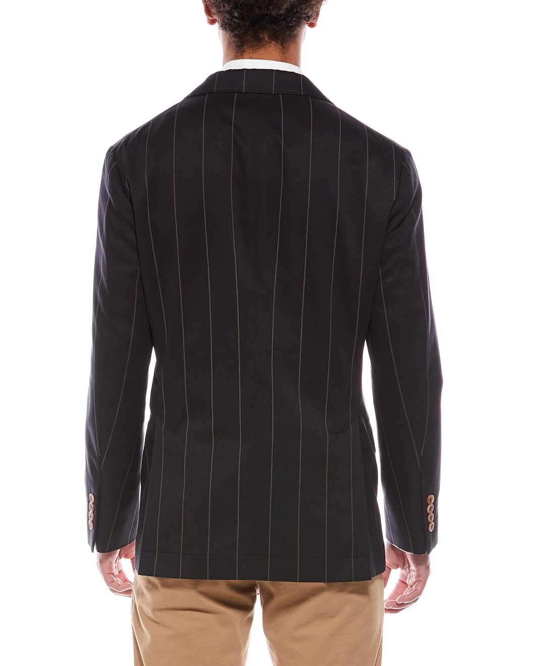 BRUNELLO CUCINELLI MEN'S BLACK WOOL BLEND STRIPED BLAZER