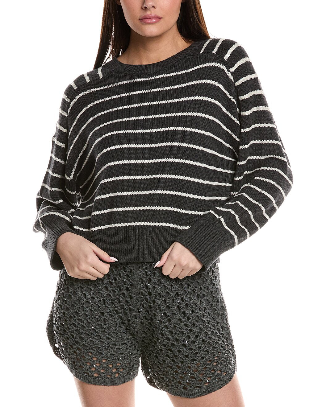 BRUNELLO CUCINELLI WOMEN'S LIGNITE STRIPED COTTON KNIT SWEATER