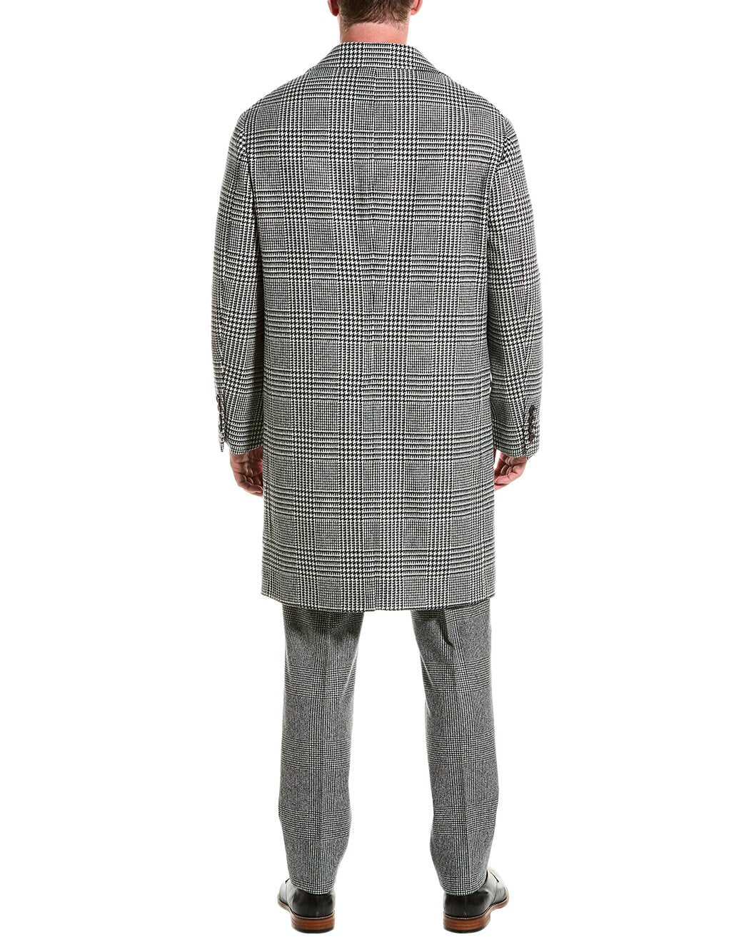 BRUNELLO CUCINELLI MEN'S GREY WOOL CHECKERED COAT