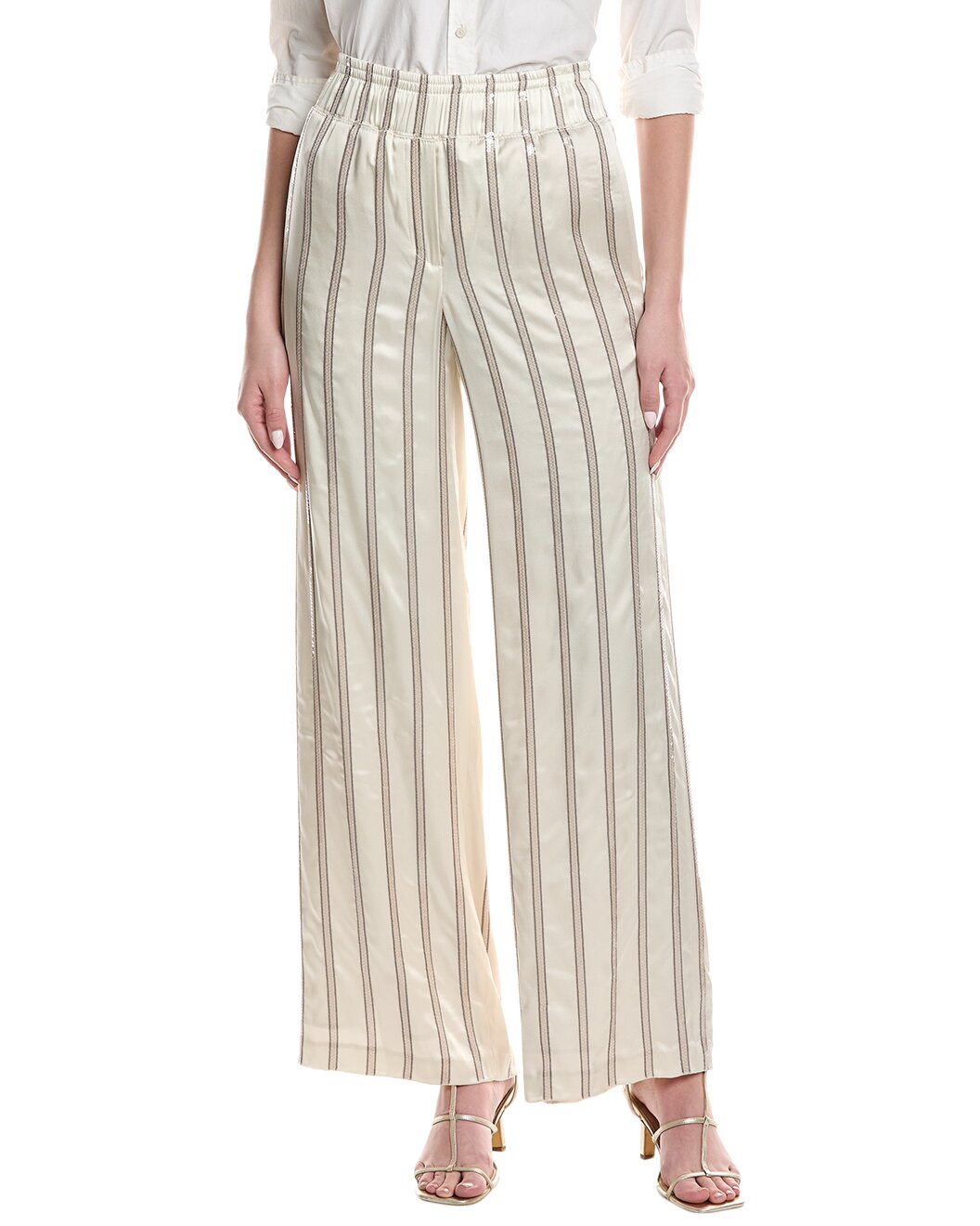 BRUNELLO CUCINELLI WOMEN'S WARM WHITE STRIPED TROUSERS