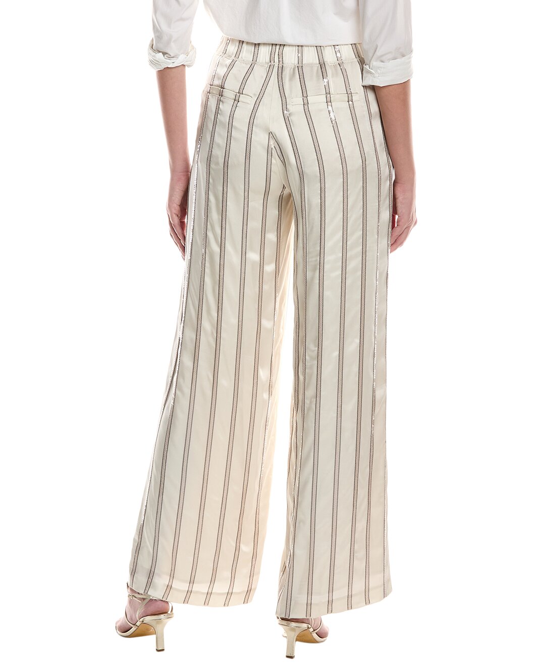 BRUNELLO CUCINELLI WOMEN'S WARM WHITE STRIPED TROUSERS