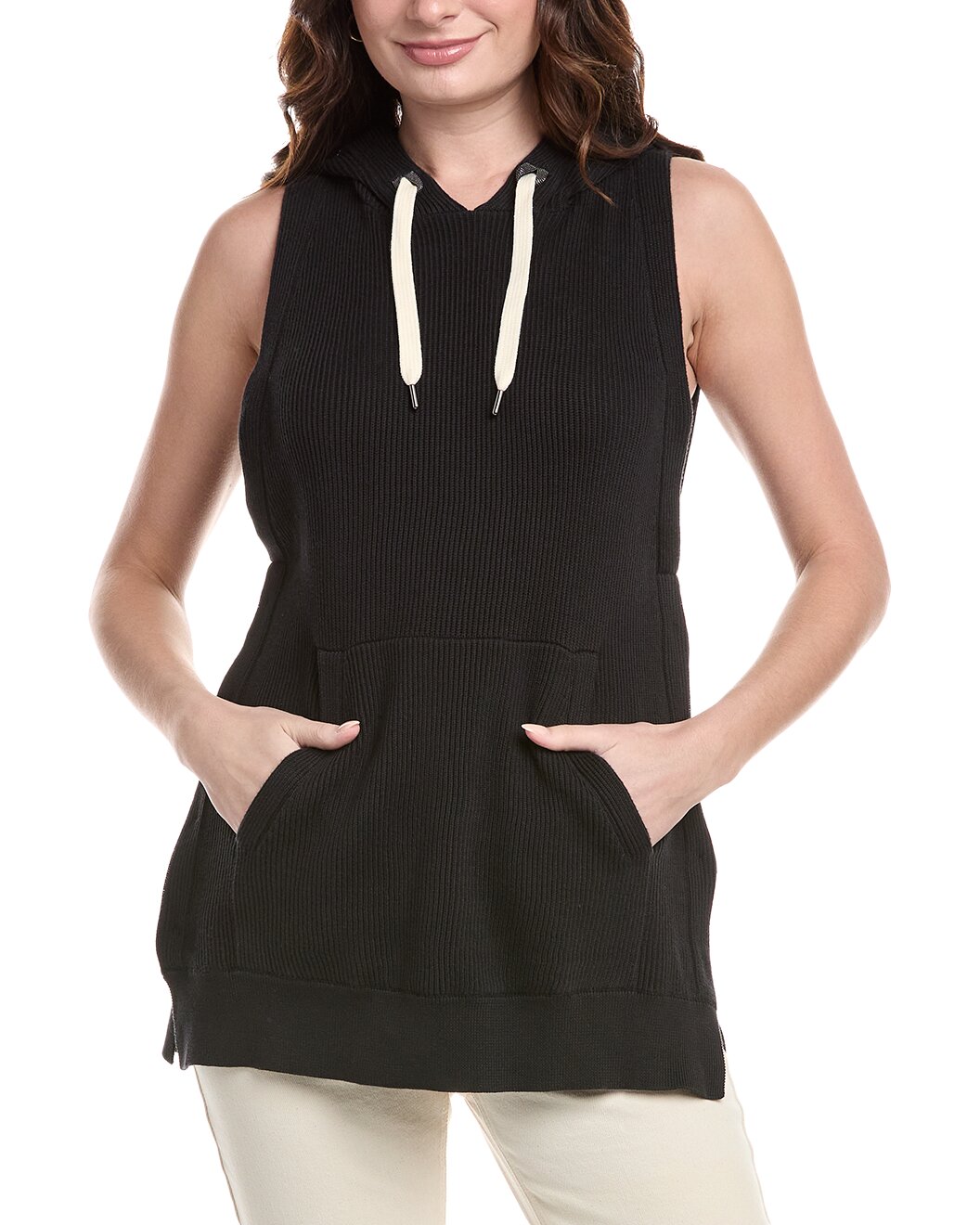 BRUNELLO CUCINELLI WOMEN'S BLACK SLEEVELESS HOODED SWEATER