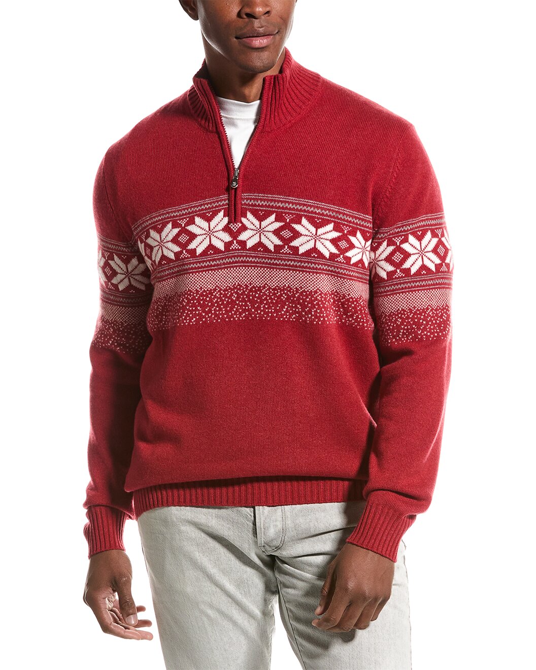 BRUNELLO CUCINELLI MEN'S RED WOOL ZIP SWEATER