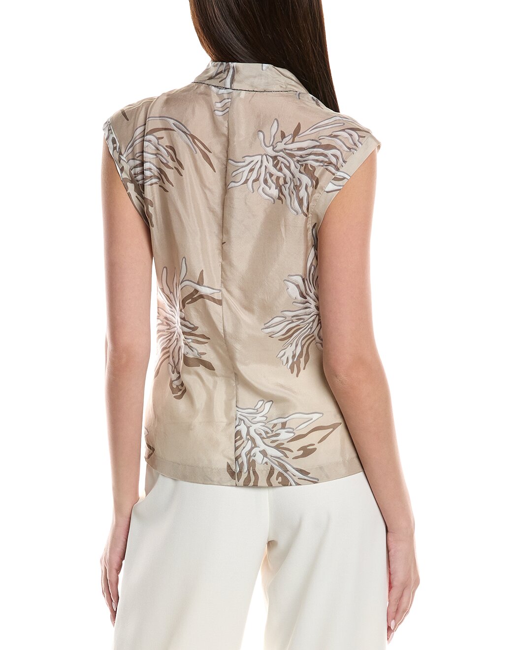 BRUNELLO CUCINELLI WOMEN'S BEIGE SILK DRAPED SHIRT