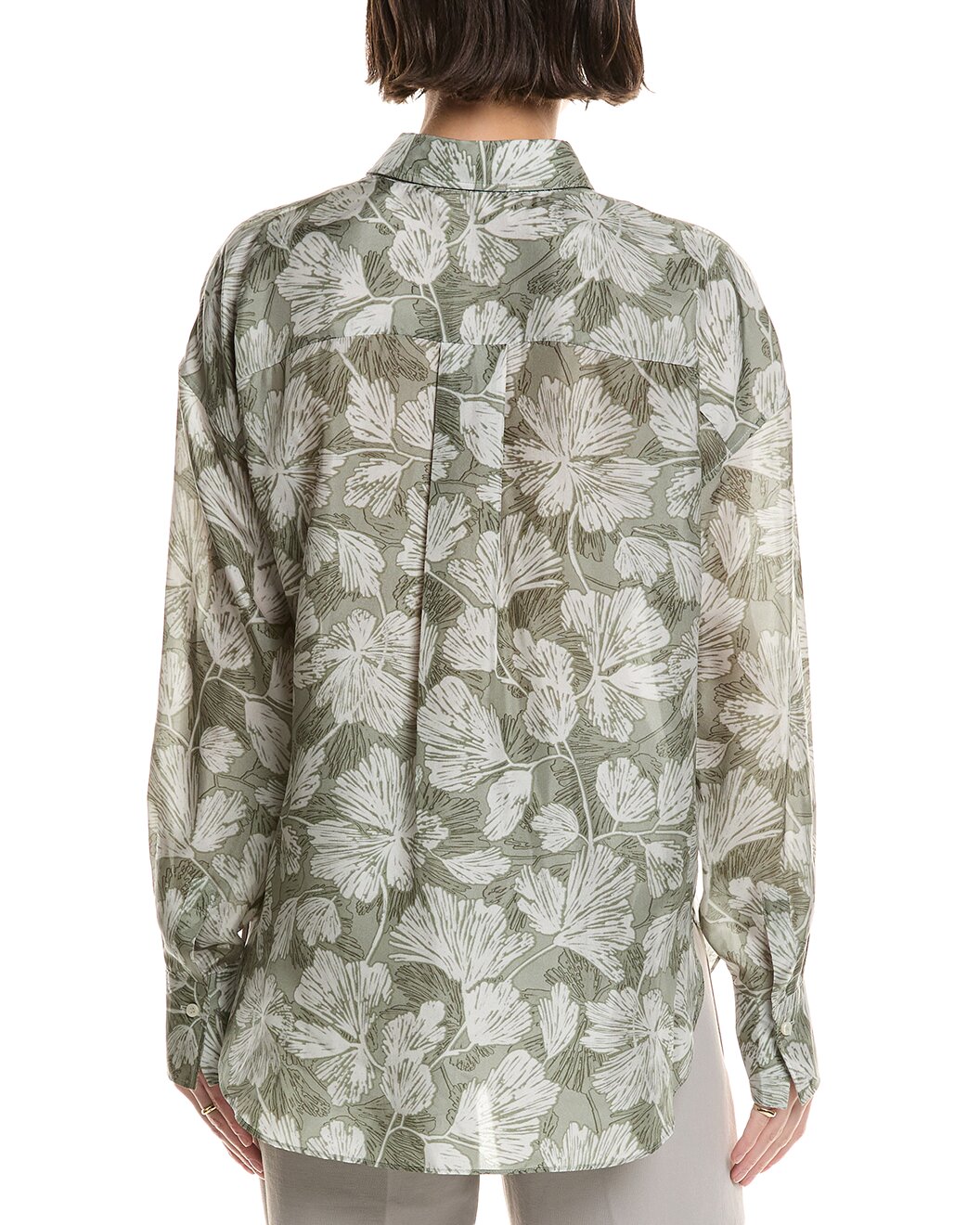BRUNELLO CUCINELLI WOMEN'S GREEN SILK FLORAL SHIRT