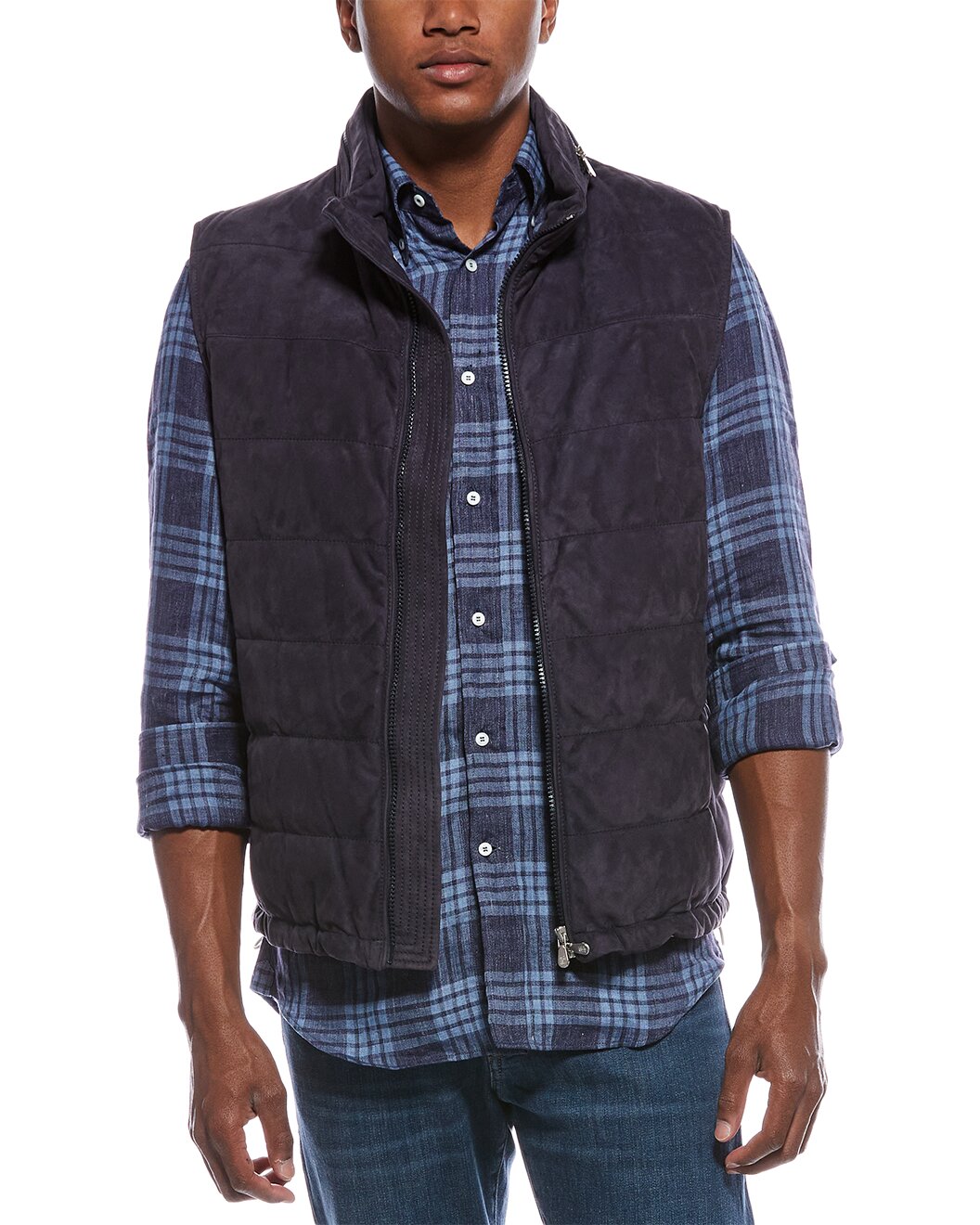 BRUNELLO CUCINELLI MEN'S DARK BLUE LEATHER JACKET