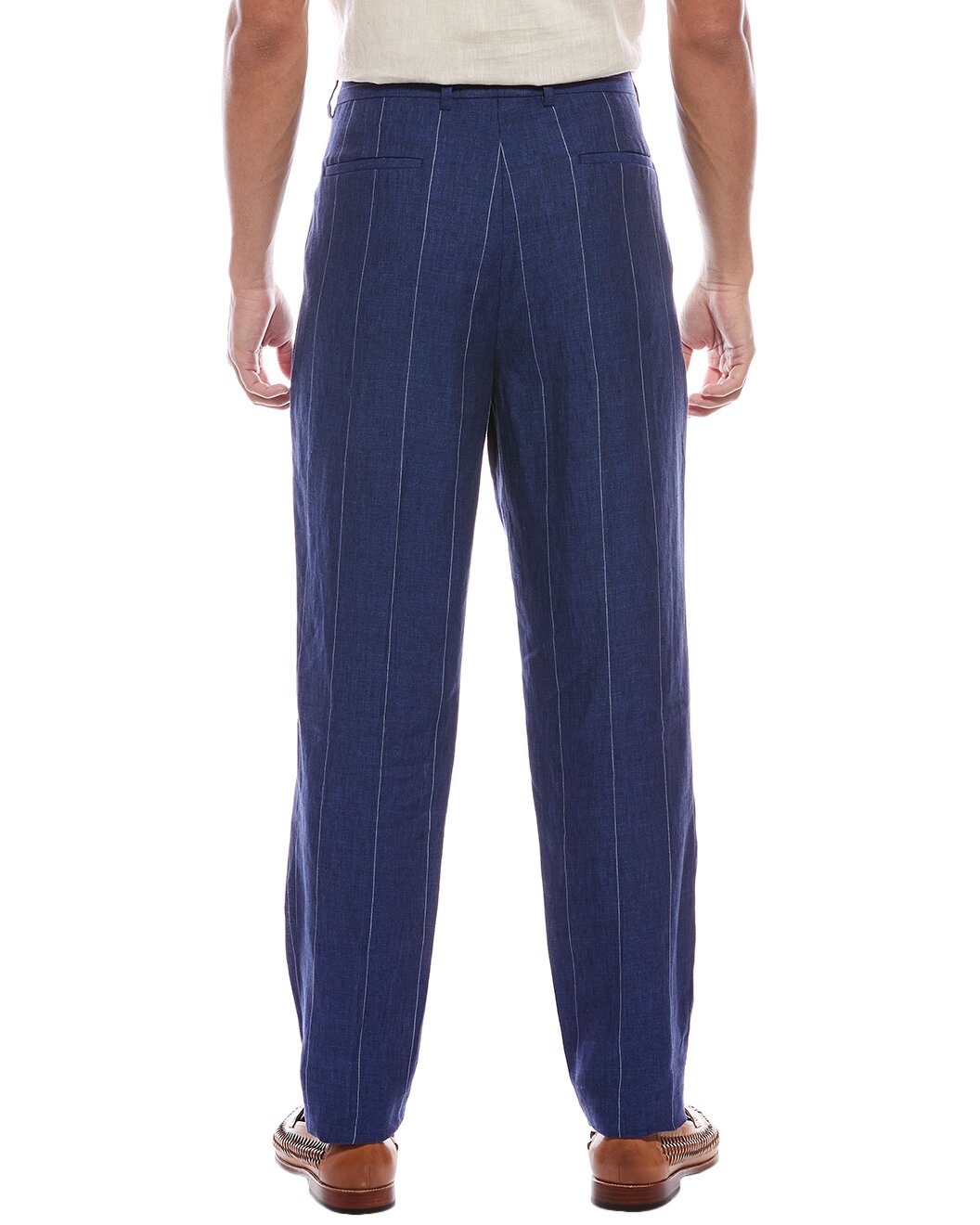 BRUNELLO CUCINELLI MEN'S INDIGO LINEN PLEATED TROUSERS