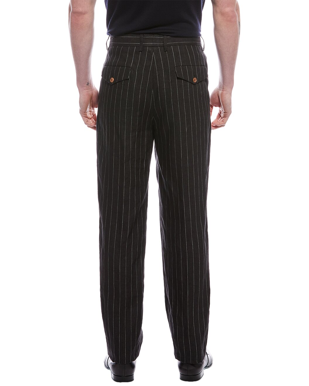BRUNELLO CUCINELLI MEN'S BLACK PINSTRIPE TAILORED TROUSERS