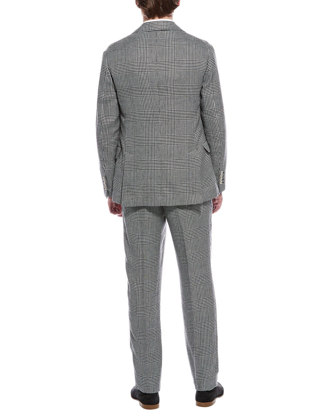 BRUNELLO CUCINELLI MEN'S GRAY WOOL LINEN PLAID SUIT