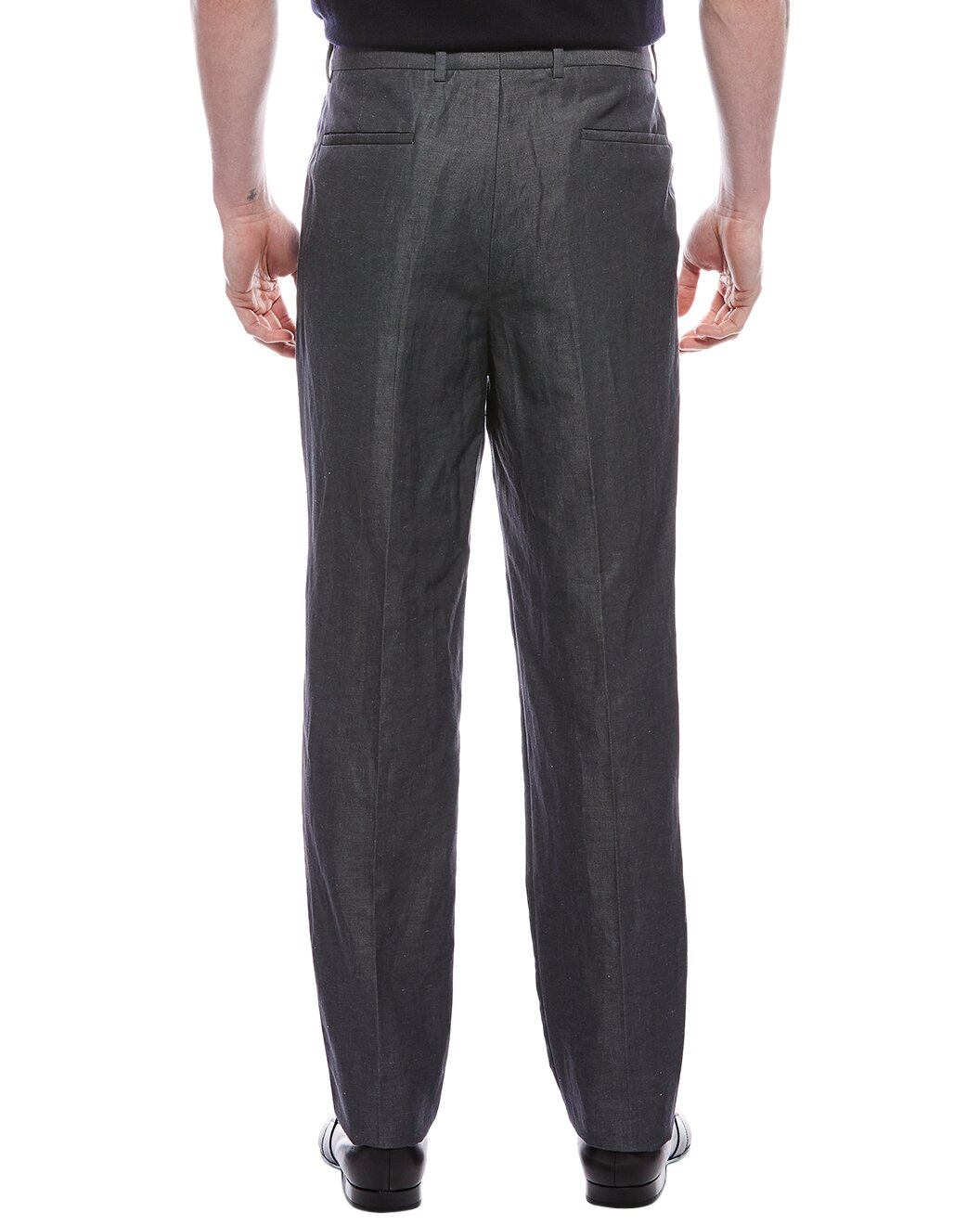 BRUNELLO CUCINELLI MEN'S GREY WOOL LINEN PLEATED TROUSERS