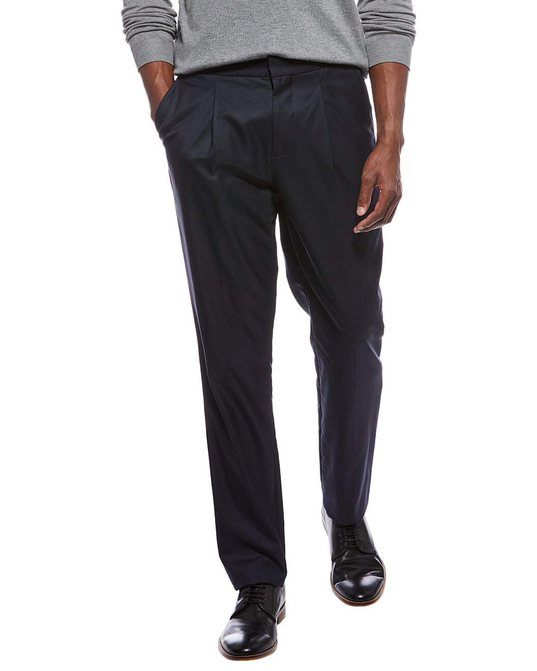 BRUNELLO CUCINELLI MEN'S DARK BLUE WOOL TROUSERS
