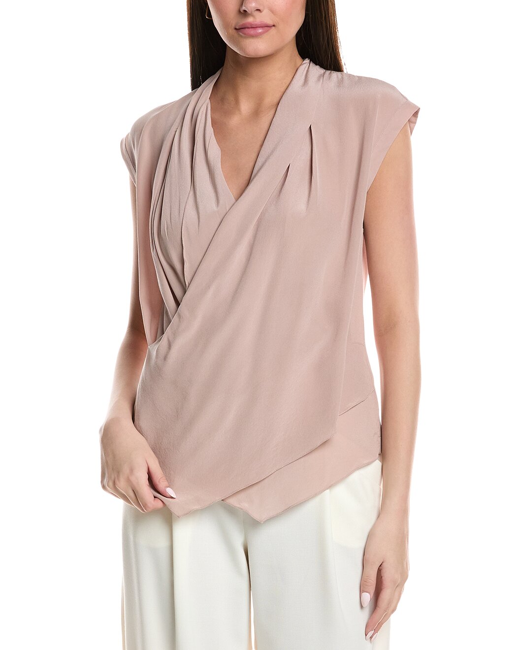 BRUNELLO CUCINELLI WOMEN'S LIGHT PINK SILK DRAPED SHIRT