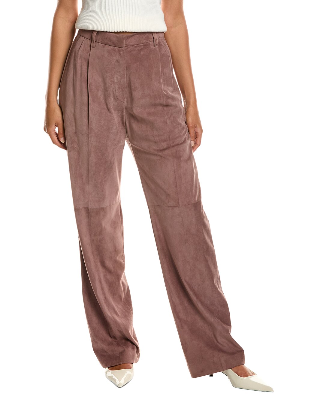 BRUNELLO CUCINELLI WOMEN'S OLD PINK WIDE-LEG LEATHER TROUSERS