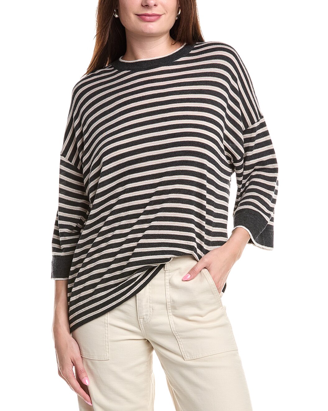 BRUNELLO CUCINELLI WOMEN'S ANTHRACITE WOOL STRIPED SHIRT