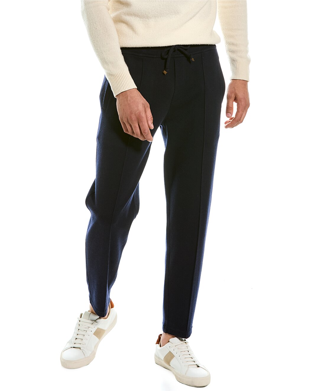BRUNELLO CUCINELLI MEN'S NAVY WOOL BLEND TROUSERS