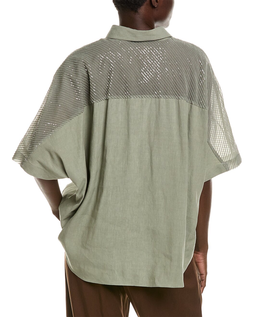 BRUNELLO CUCINELLI WOMEN'S SAGE LINEN OVERSIZED SHIRT