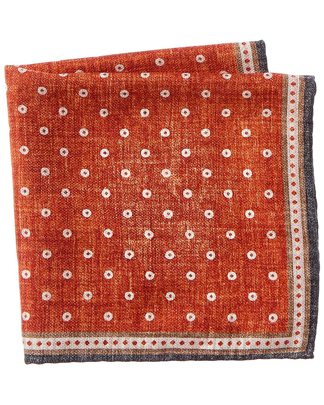 BRUNELLO CUCINELLI MEN'S CARROT SILK PATTERNED POCKET SQUARE