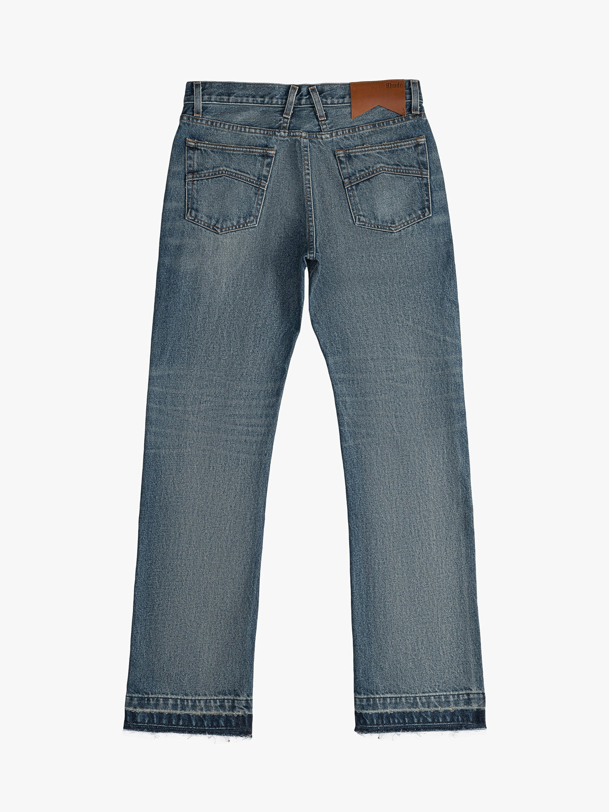 RHUDE MEN'S BLUE DISTRESSED DENIM TROUSERS