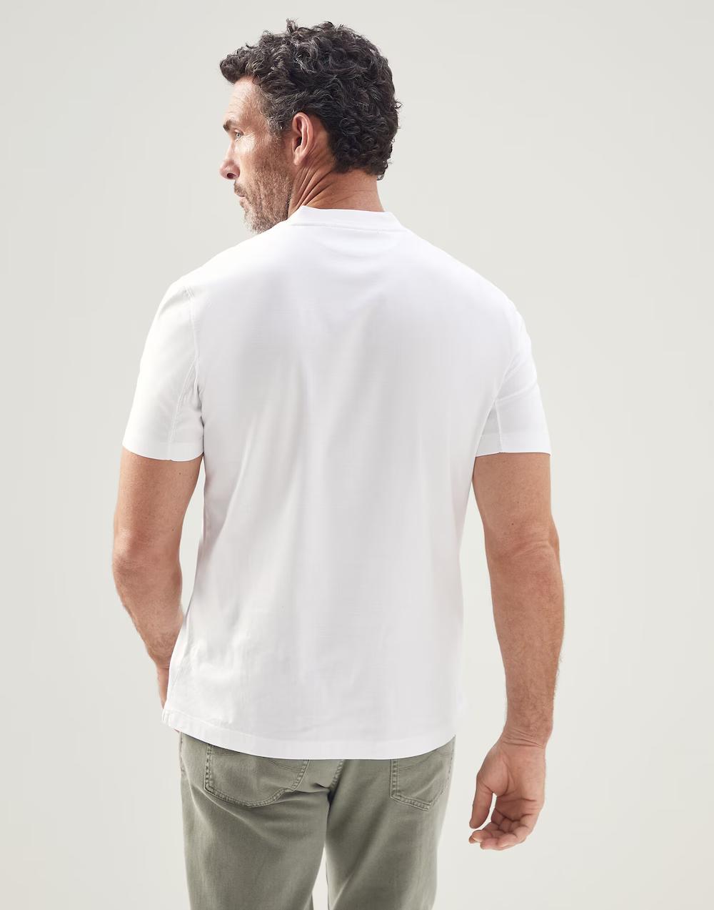 BRUNELLO CUCINELLI MEN'S OPTICAL WHITE SHORT SLEEVE V NECK SHIRT