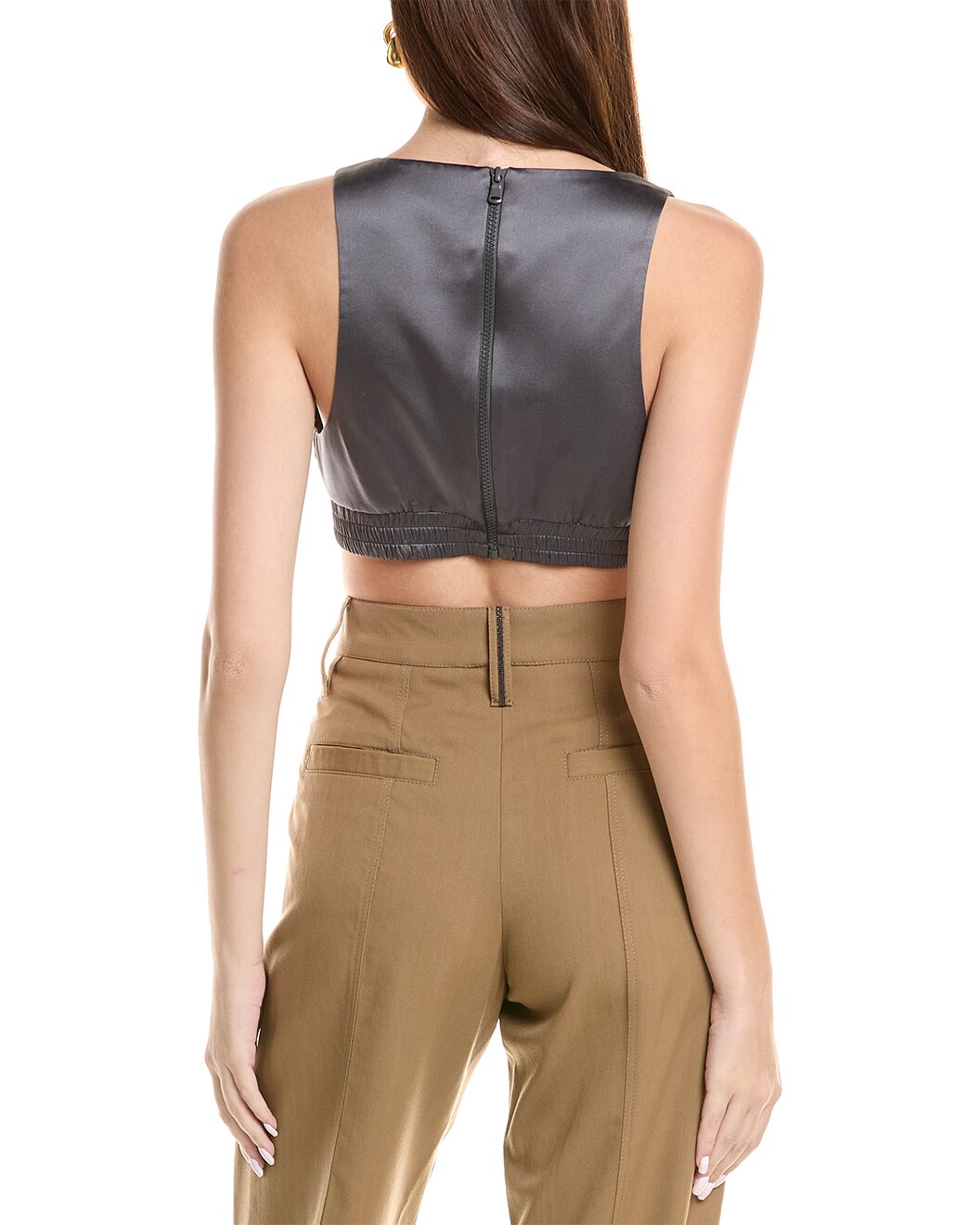 BRUNELLO CUCINELLI WOMEN'S LEAD QUILTED SILK CROP TOP