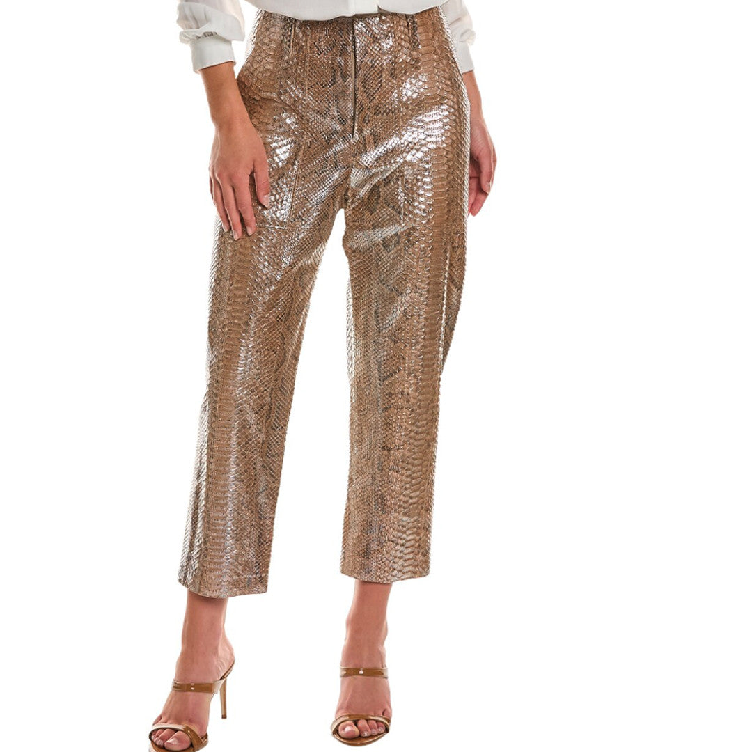 BRUNELLO CUCINELLI WOMEN'S GOLD LEATHER CROPPED TROUSERS
