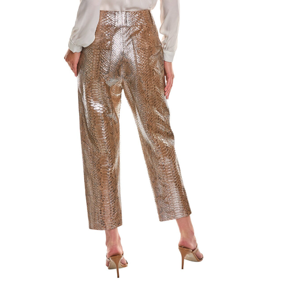 BRUNELLO CUCINELLI WOMEN'S GOLD LEATHER CROPPED TROUSERS