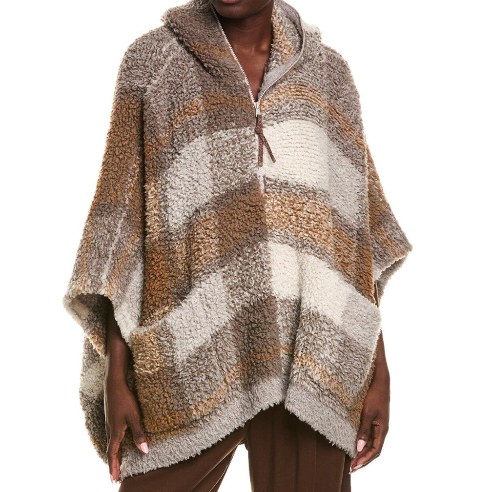 BRUNELLO CUCINELLI WOMEN'S TAUPE CASHMERE HOODED PONCHO JACKET