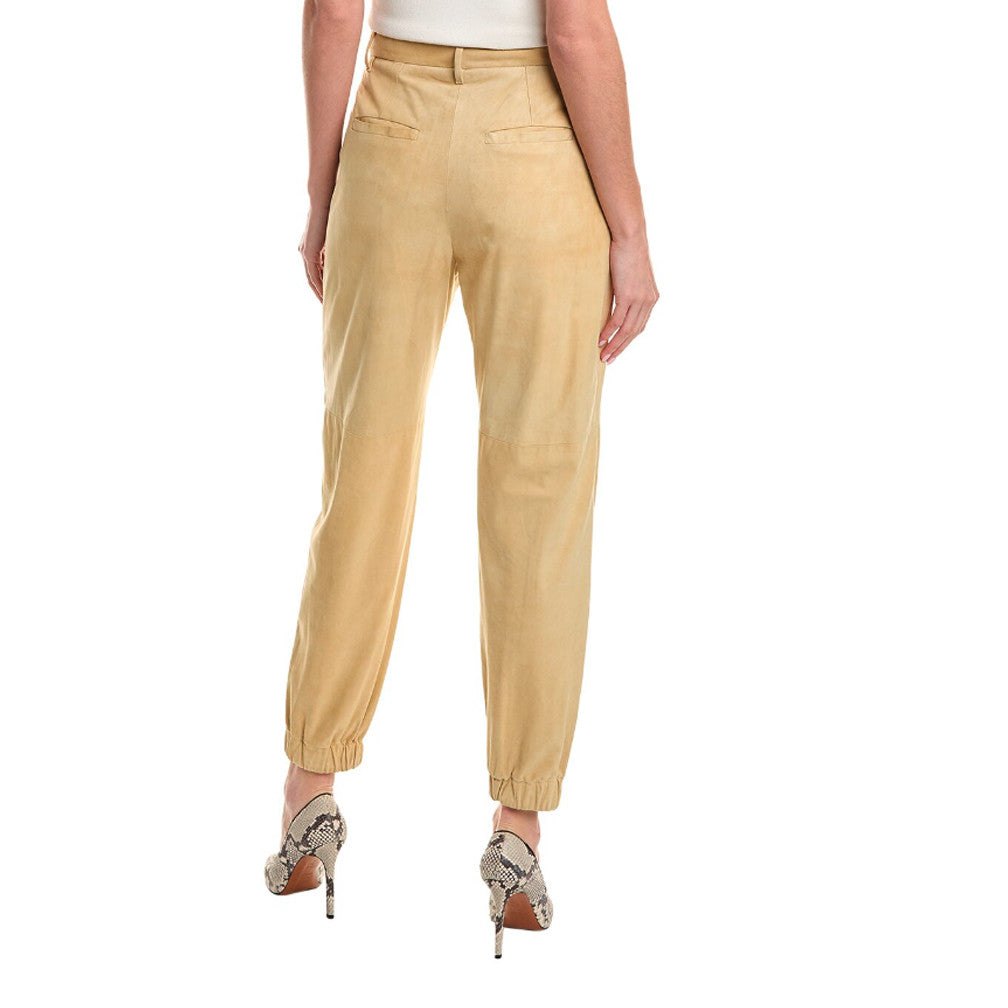 BRUNELLO CUCINELLI WOMEN'S STRAW LEATHER TAPERED TROUSERS