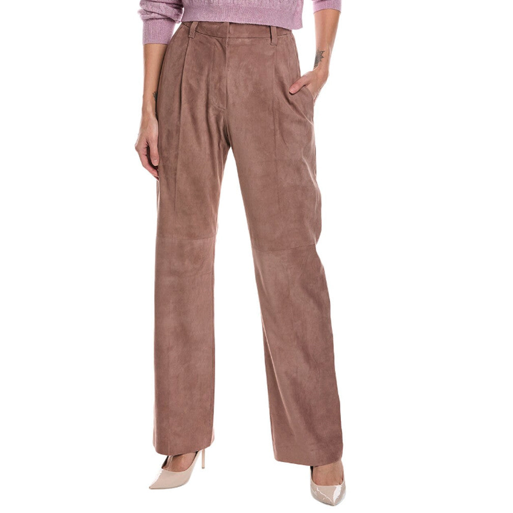 BRUNELLO CUCINELLI WOMEN'S PINK LEATHER WIDE TROUSERS