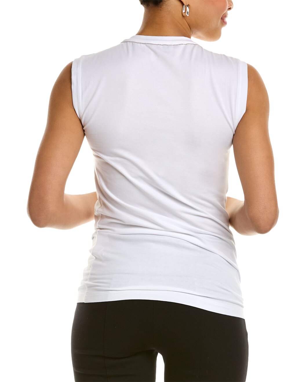 BRUNELLO CUCINELLI WOMEN'S WHITE SLEEVELESS FITTED TOP