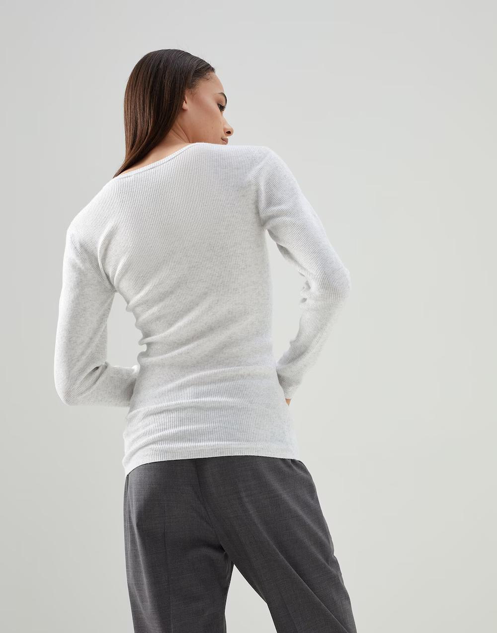 BRUNELLO CUCINELLI WOMEN'S LIGHT GREY RIBBED KNIT TOP