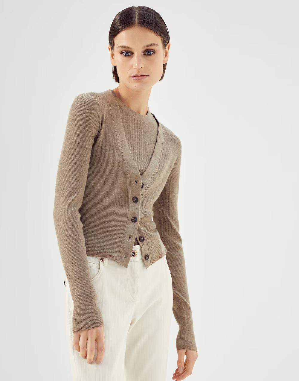 BRUNELLO CUCINELLI WOMEN'S CARIBOU WOOL BLEND BUTTON FRONT SWEATER