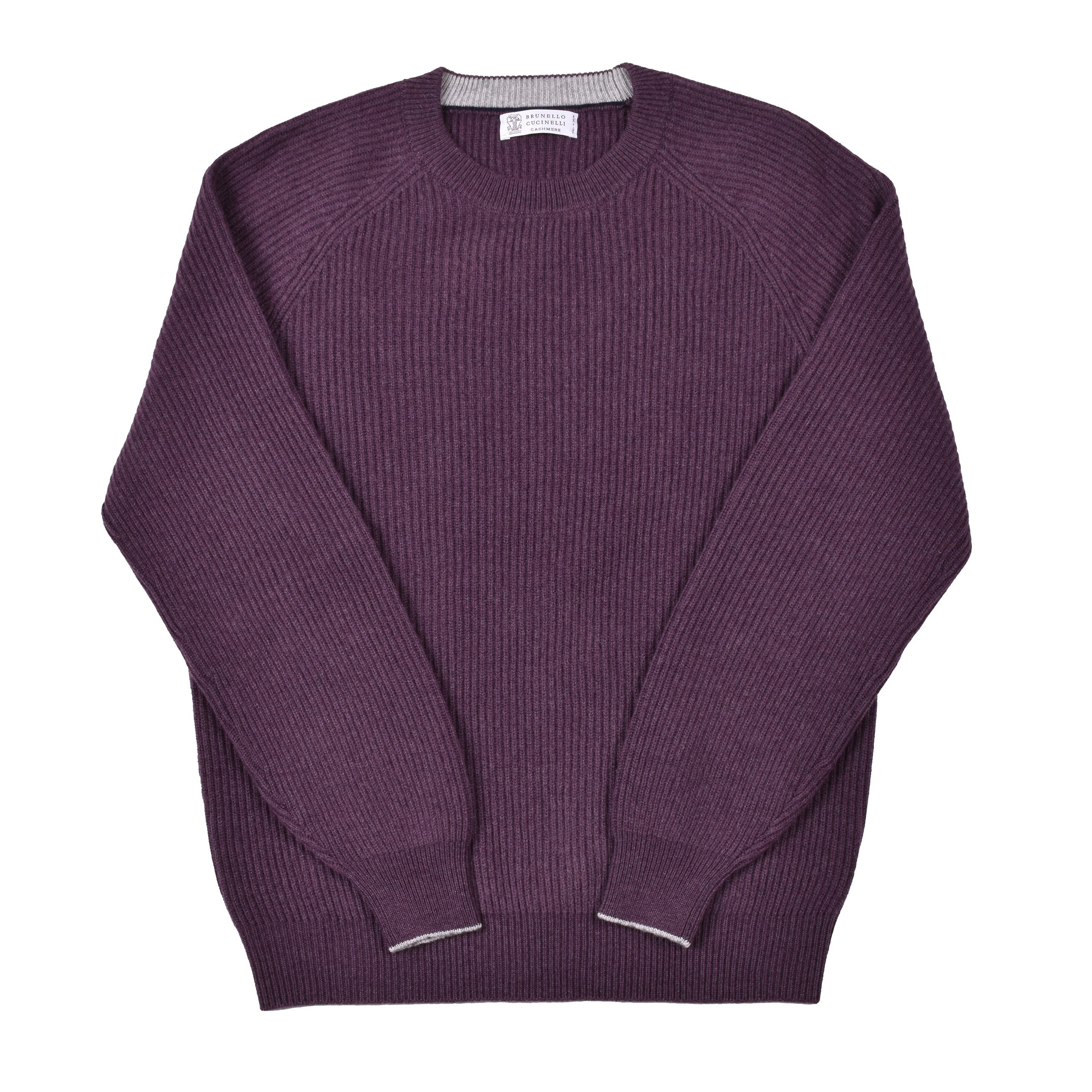 BRUNELLO CUCINELLI MEN'S PLUM CASHMERE CREW NECK SWEATER