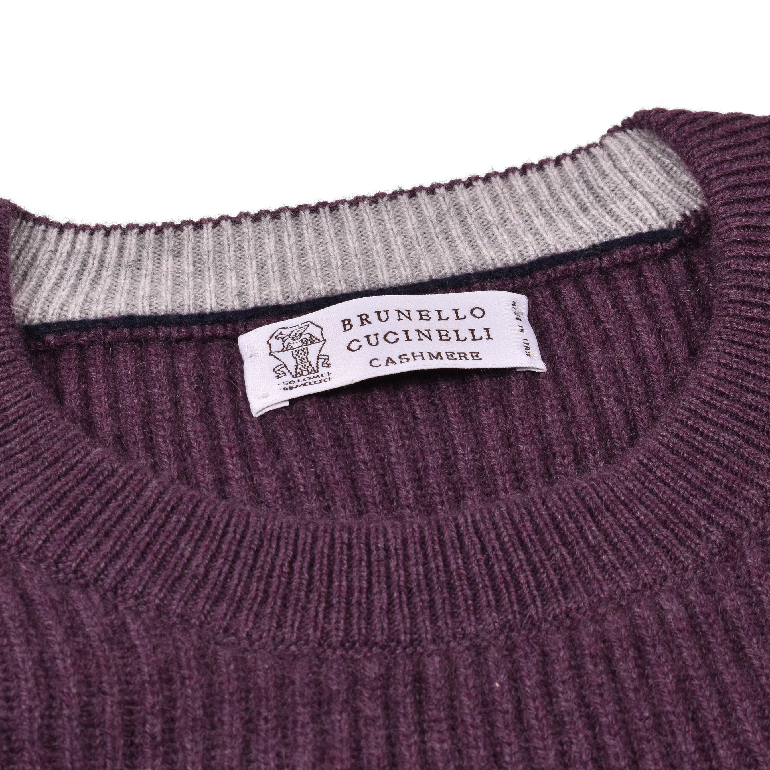 BRUNELLO CUCINELLI MEN'S PLUM CASHMERE CREW NECK SWEATER