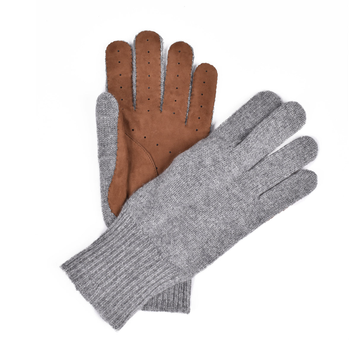 BRUNELLO CUCINELLI MEN'S GRAY BROWN CASHMERE SUEDE BLEND GLOVES
