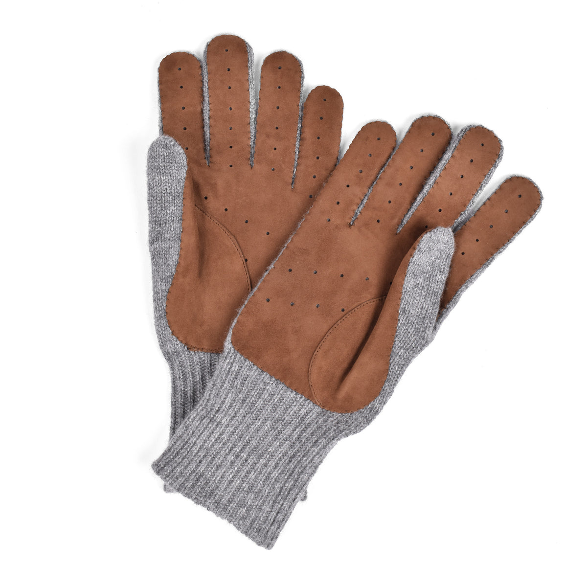 BRUNELLO CUCINELLI MEN'S GRAY BROWN CASHMERE SUEDE BLEND GLOVES