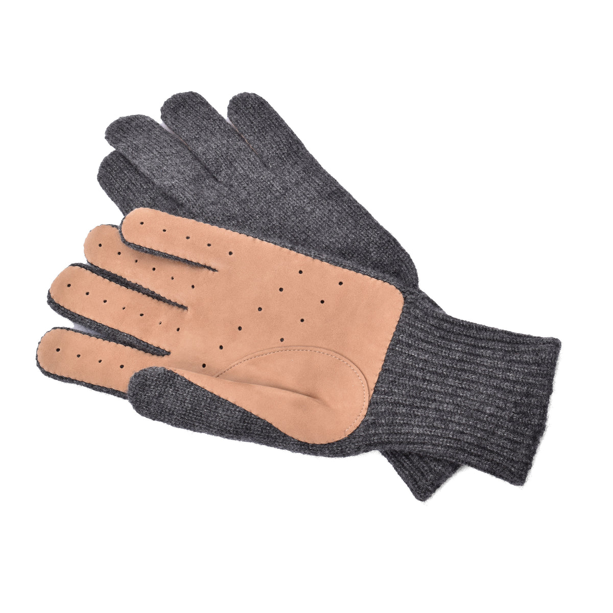 BRUNELLO CUCINELLI MEN'S GRAY CASHMERE SUEDE BLEND GLOVES