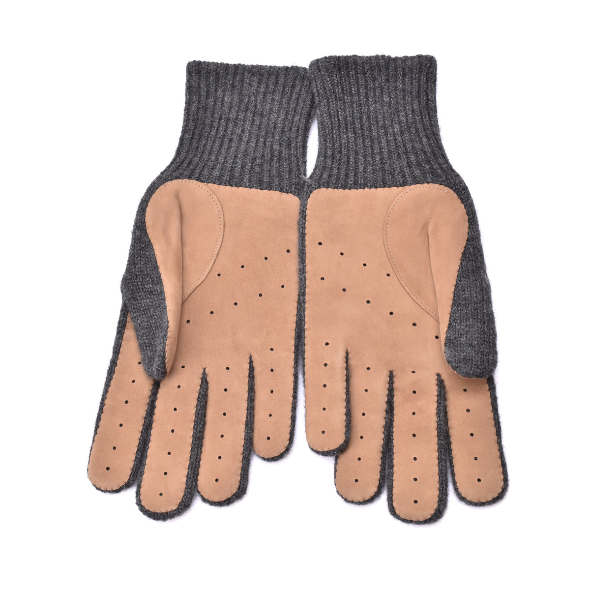 BRUNELLO CUCINELLI MEN'S GRAY CASHMERE SUEDE BLEND GLOVES