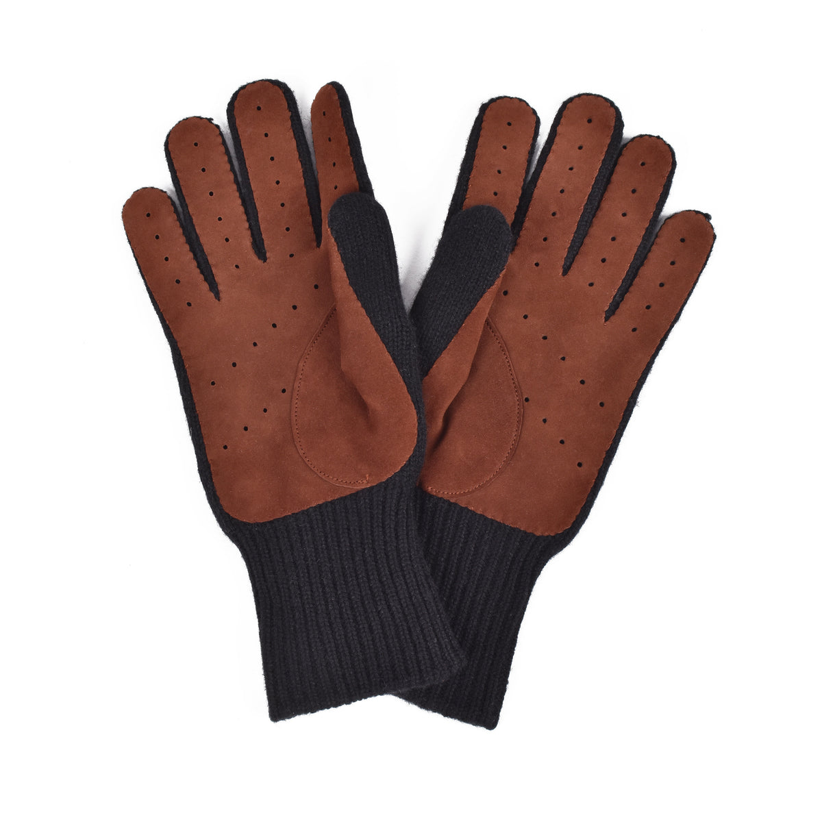 BRUNELLO CUCINELLI MEN'S BLACK CASHMERE KNIT AND SUEDE TWO TONE GLOVES