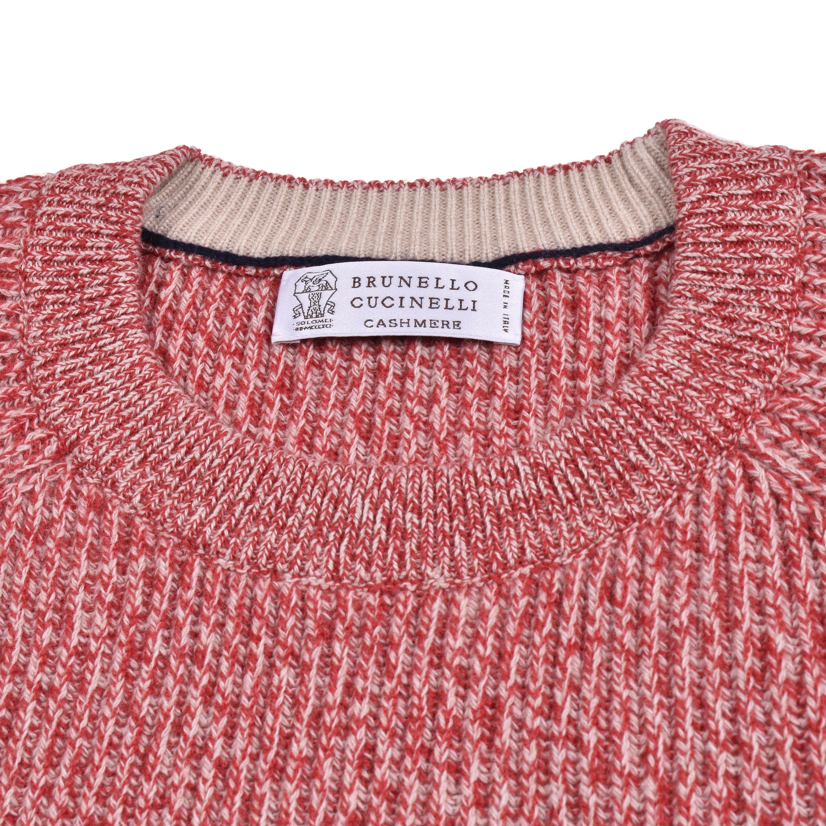 BRUNELLO CUCINELLI MEN'S TOMATO CASHMERE BLEND CREW SWEATER