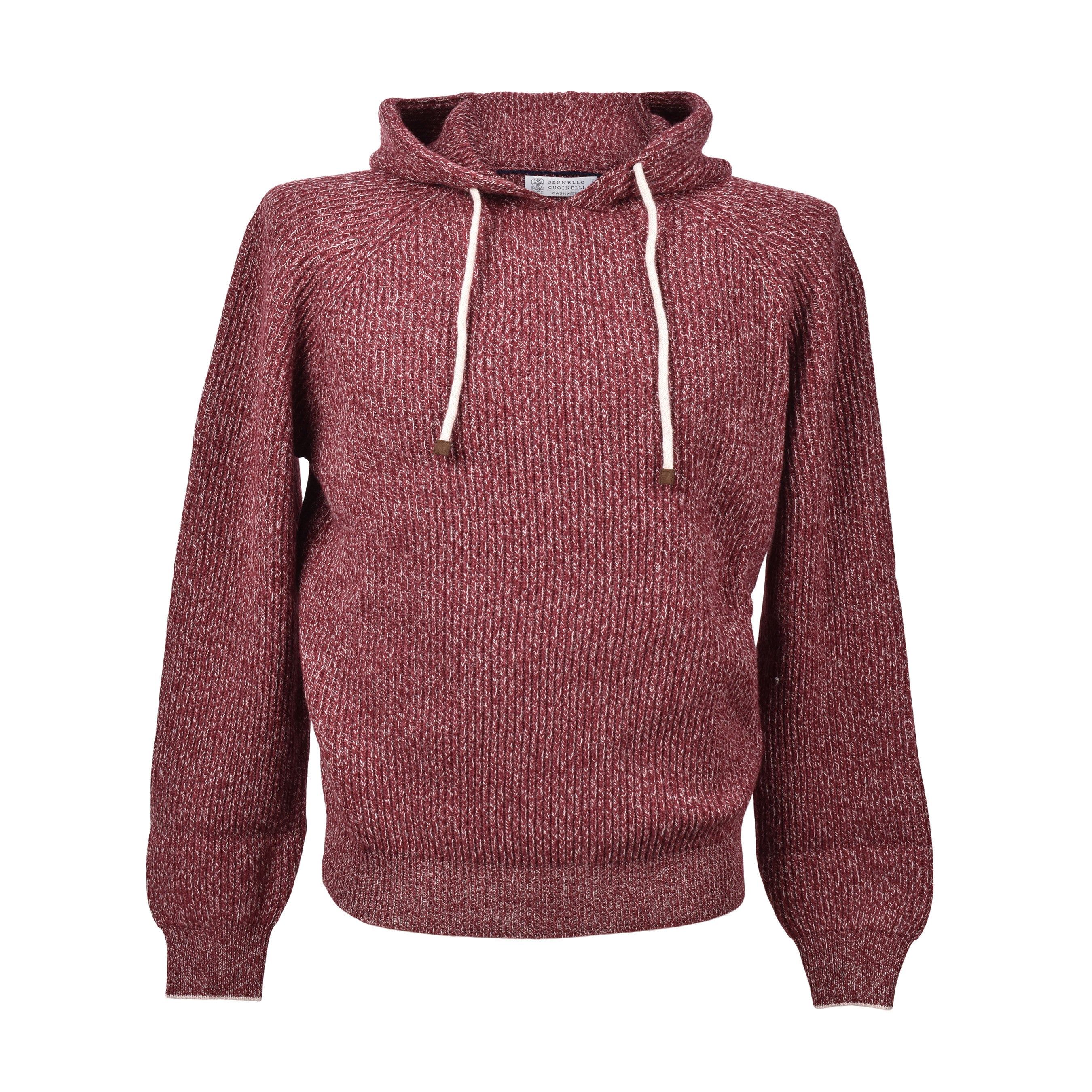 BRUNELLO CUCINELLI MEN'S RED CASHMERE BLEND KNIT HOODIE