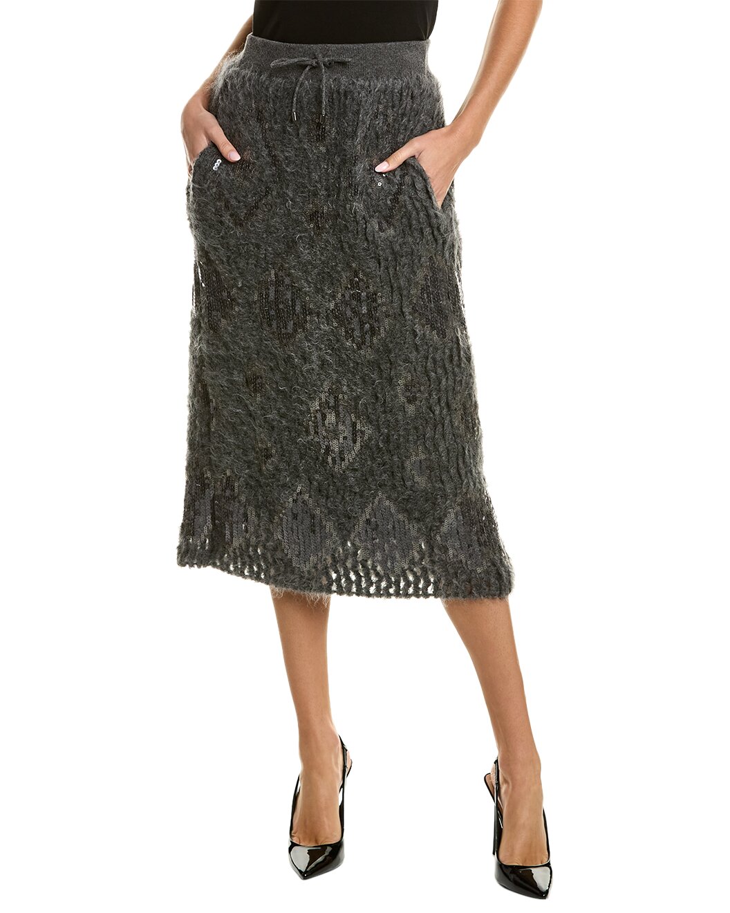 BRUNELLO CUCINELLI WOMEN'S DARK GREY WOOL SKIRT