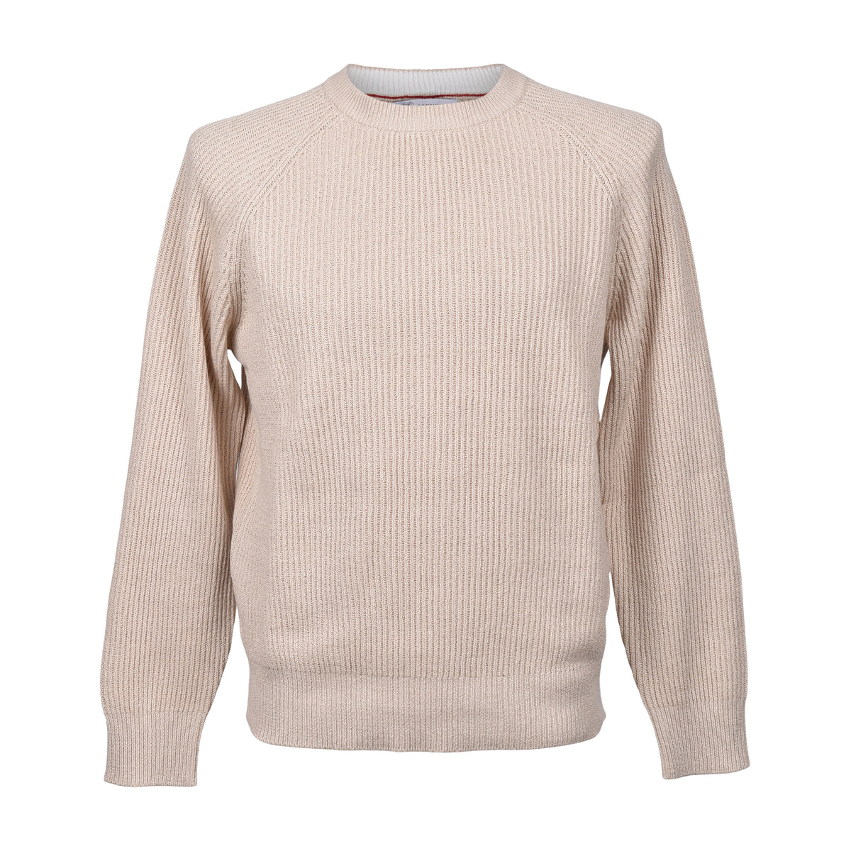 BRUNELLO CUCINELLI MEN'S BEIGE RIBBED COTTON SWEATER