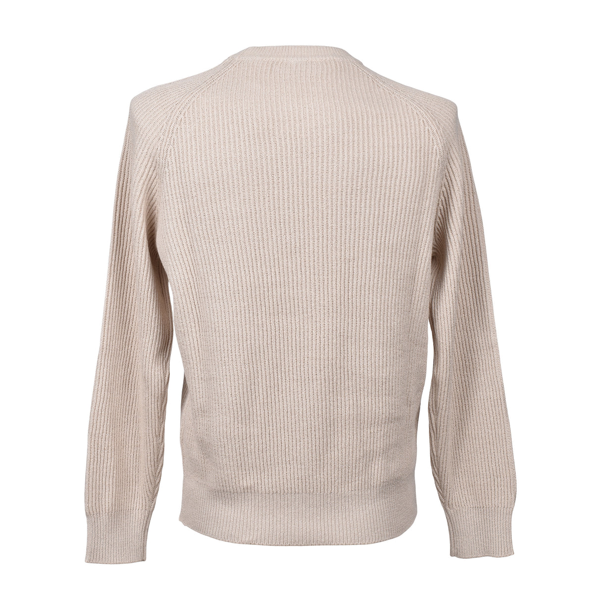 BRUNELLO CUCINELLI MEN'S BEIGE RIBBED COTTON SWEATER