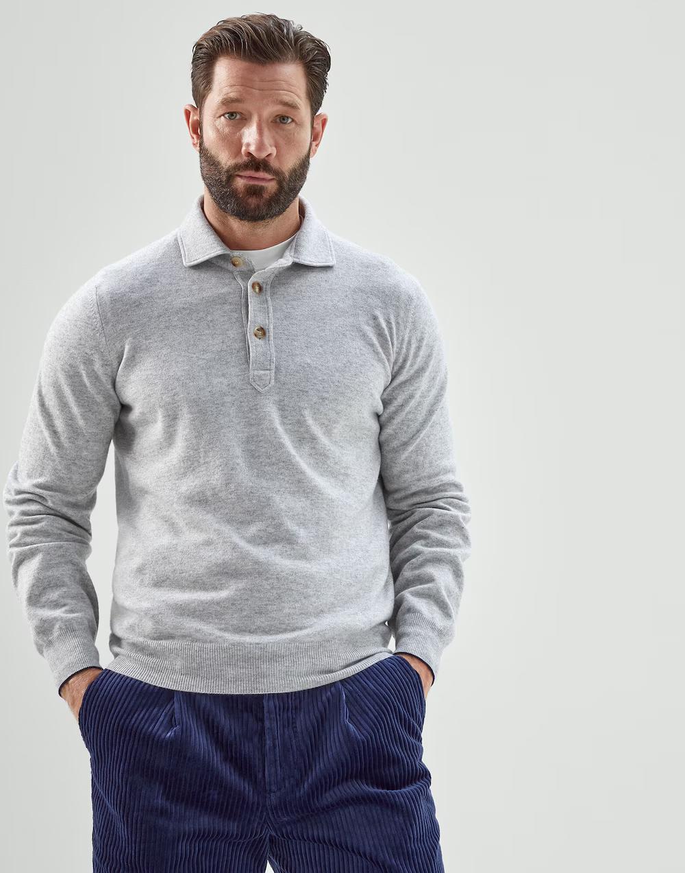 BRUNELLO CUCINELLI MEN'S PEBBLE WOOL KNIT POLO SWEATER