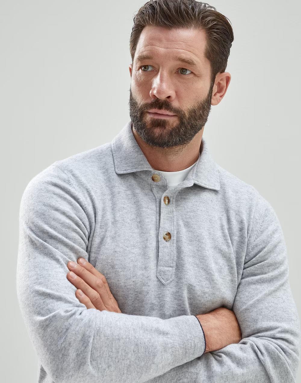 BRUNELLO CUCINELLI MEN'S PEBBLE WOOL KNIT POLO SWEATER