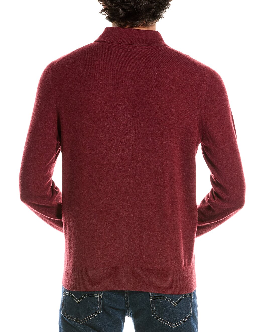BRUNELLO CUCINELLI MEN'S BURGUNDY KNIT POLO SWEATER